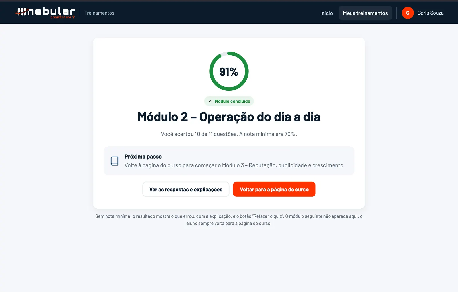 Resultado do quiz
