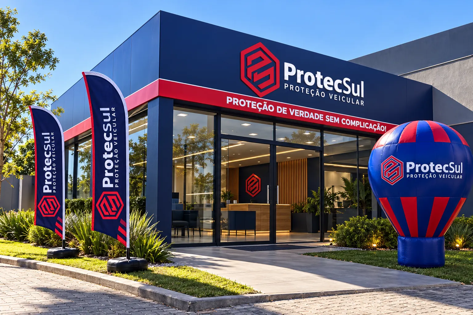 Fachada da ProtecSul com a marca aplicada